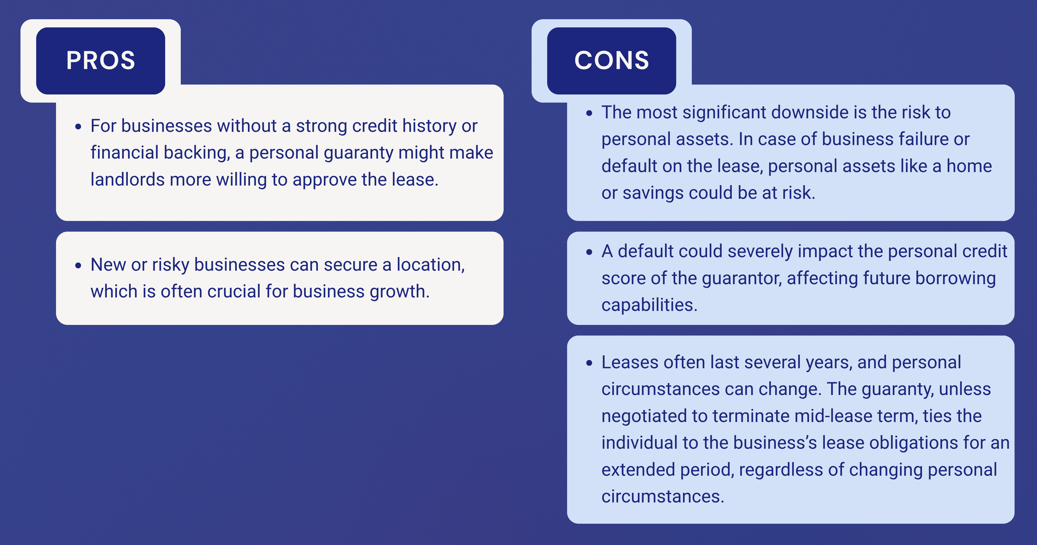 Pros and Cons of personal guaranty